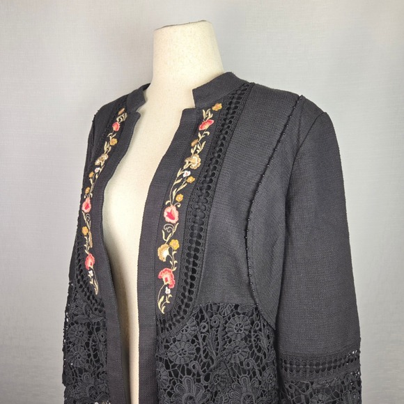 Chico's Floral Embroidered Lace‎ Open Front Cardigan Boho Chic Women's 2 Large - Picture 2 of 7